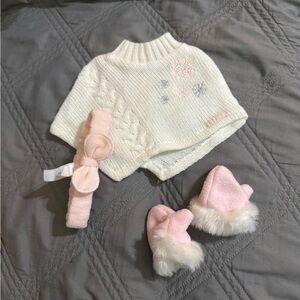 American girl, doll sweater poncho with gloves and headband